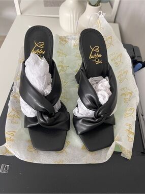 Bakers Black Knotted Leather Slide Heels